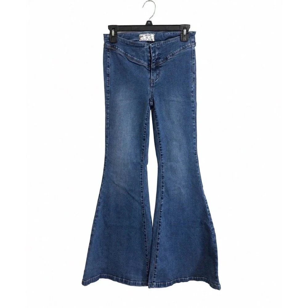 Free People Flare Bell Bottom Jeans Women’s 27 Blue Stretch Mid Rise Boho
